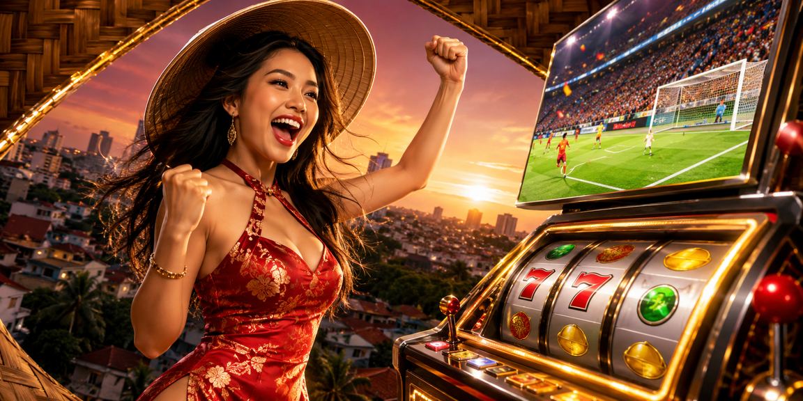 Người dùng Buôn Ma Thuột đội nón lá chơi slot game và trải nghiệm giải trí di động