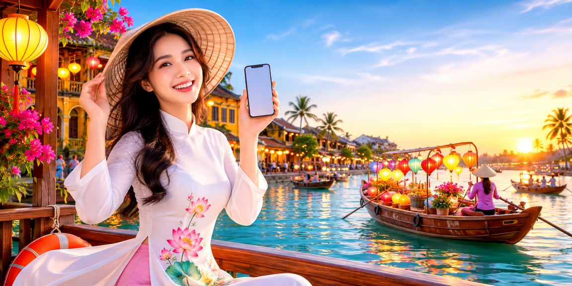 Người dùng tại Hội An thư giãn bên bãi biển và tham gia xổ số trực tuyến qua điện thoại
